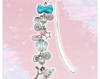 Kawaii Cinnamoroll Bladwijzer - Pastel Y2k Decora Deco Decoden Fairy Kei Roze Blauwe Strik Cutecore Knoppen Knoppen Zilver Karakter Japans