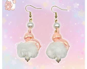 Fuzzy Bunny-oorbellen - Kawaii Y2k Chunky Deco Decora Fairy Kei Rabbit Spring Soft Girl Uniek mooi hangend dier Harajuku sierlijke roze vacht