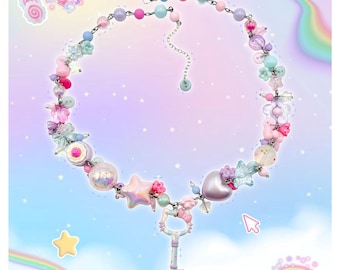 Kawaii Kitty Key-ketting - Decora Rommel Y2k Maximalist Chunky Deco Dopamine Gyaru Hello Pastel Buttons Hart Taart Ster Strik Feest Confetti
