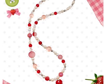 Kawaii Aardbeienketting - Decora Clutter Y2k Maximalist Chunky Deco Dopamine Heisei Retro Juminocore Rood Roze Bes Zomertuin Parels