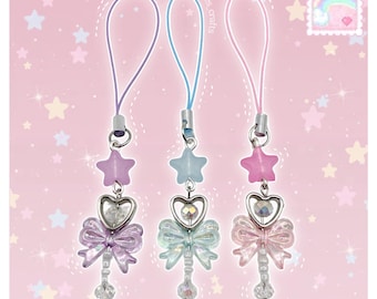 Kawaii Magical Girl Phone Charms - Decora, Anime, Roze Blauw Paars, Y2K, Deco, Pastels, Uniek, Gyaru, Star, Bag Bling, Chunky, Toverstaf, Hart