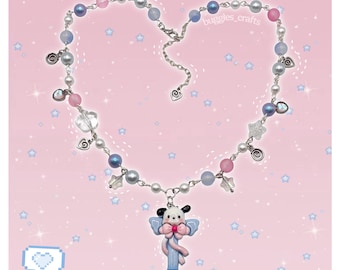 Toverstaf ketting - Kawaii Y2k Chunky Deco Decora Fairy Kei Dog Chatacter Anime Harajuku Blauw Roze Unieke Parel Zilver Chacco
