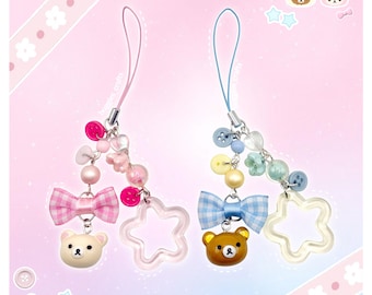 Kawaii Beer Telefoonbedels - Decora Rommel Maximalist Chunky Deco Dopamine Bloem Roze Blauw Gele Knopen Tas Beker Hart Geruite Strik Rila Match