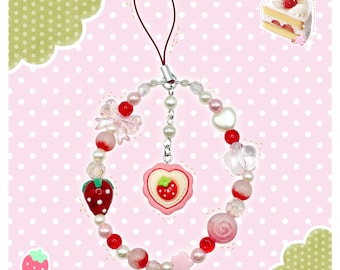 Kawaii Aardbei Polsbandje Telefoonbedel - Decora Rommel Maximalist Chunky Deco Dopamine Bessen Roze Rode Snoepjes Tas Beker Hart