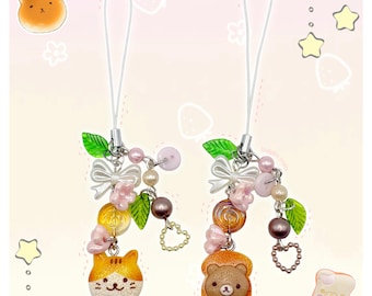 Kawaii Bakkerij Telefoonbedels - Decora Rommel Maximalist Chunky Deco Dopamine Kitty Kat Beer Toast Zoete Knopen Dieren Spuitzak Kopje Hart