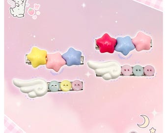 Kawaii Magic Star-haarspeldjes - Decora Clutter Maximalist Chunky Deco Magical Girl Dopamine Buttons Pastel Lente Zomer Engelenvleugel Blauw Roze