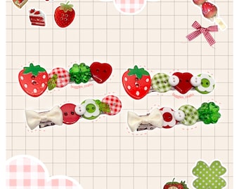 Kawaii haarspeldjessets - Juminocore Heisei Retro Decora Rommel Maximalist Chunky Deco Dopamine-knopen geruit blad zomerfruit