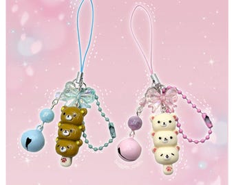 かわいいリラックマ電話チャーム - デコラ、デコ、Y2k、フェアリー系、チャンキー、リラ、コリラ、アニメ、ベル、弓、動物、バッグ、キャラクター、カップキーホルダー