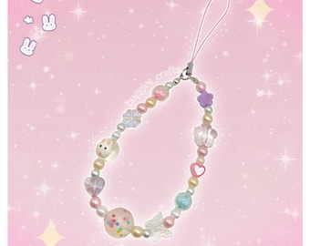 Lente schoudertasje telefoonbedel - Kawaii Y2k Chunky Deco Decora Fairy Kei Rabbit Soft Girl Unieke rubberen bal Pastels regenboog kleurrijke boekentas