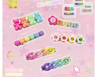 Rainbow Decora-haarclipsets - Kawaii, Y2k, Fashion, Harajuku, Gyaru, Deco Decoden, Maximalist, Chunky, Unique Fun, Flowers, Gummy Bears