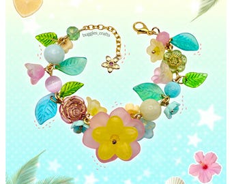 Tropische armband - Decora Gyaru Clutter Maximalist Chunky Deco Dopamine Vakantie-eiland Strand Hawaï Bloemen Oceaan Roze Geel Groen Blauw