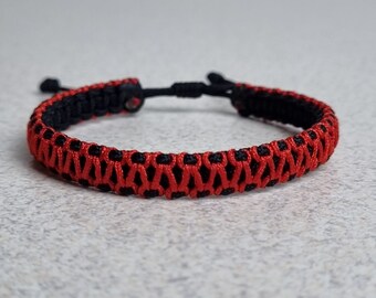 Two Colors Black and Red Stitched Friendship Bracelet,Square Knot Macrame Bracelet