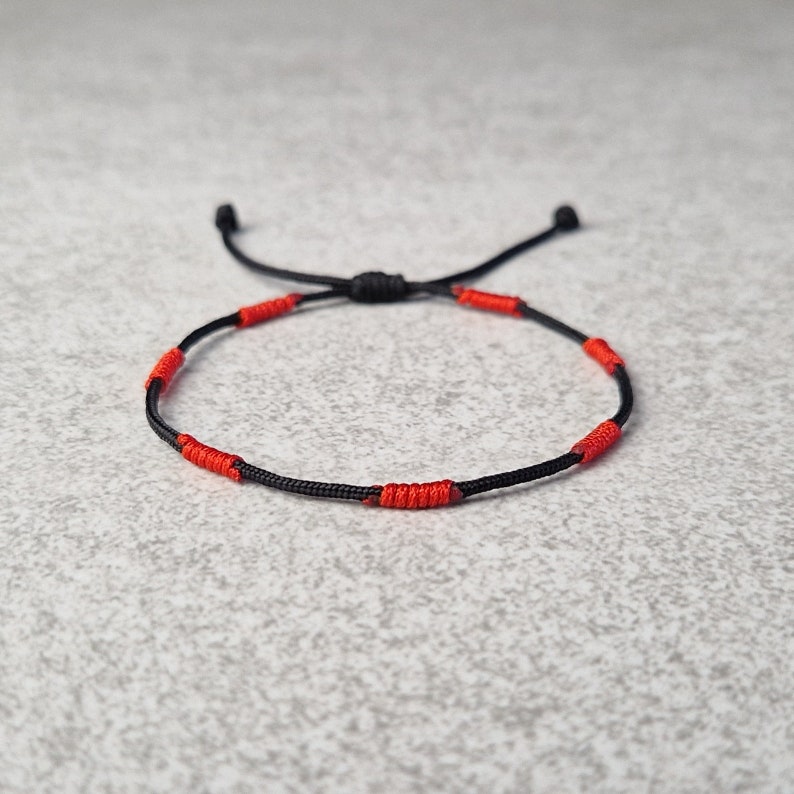 7 Knot Bracelet, Red And Black Rope Bracelet, Red Bracelet For Protection, Adjust Waterproof Nylon Bracelet
