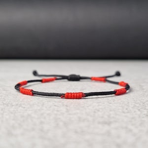 7 Knot Bracelet, Red And Black Rope Bracelet, Red Bracelet For Protection, Adjust Waterproof Nylon Bracelet