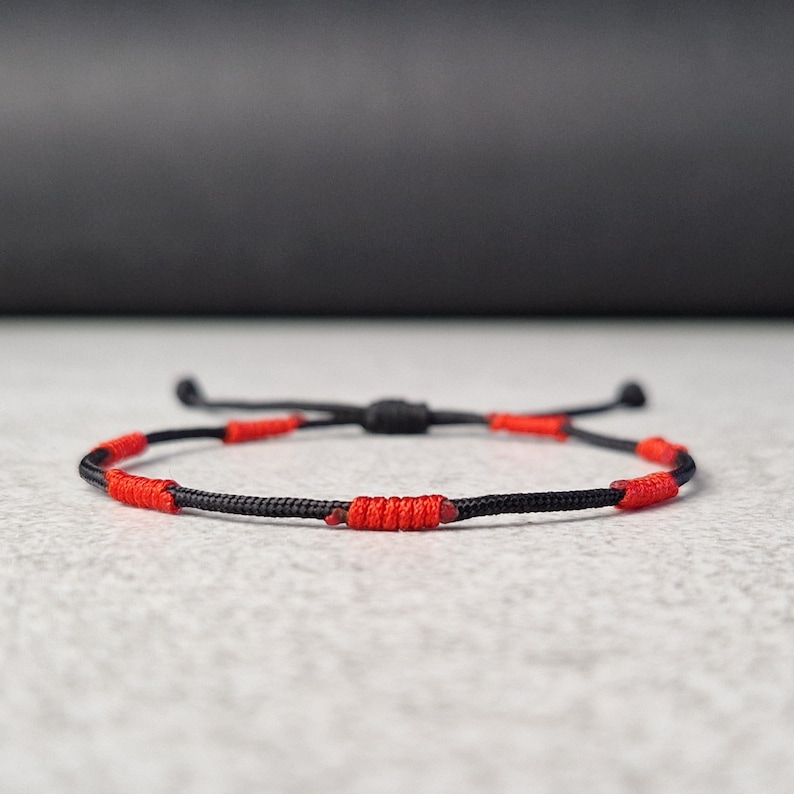 7 Knot Bracelet, Red And Black Rope Bracelet, Red Bracelet For Protection, Adjust Waterproof Nylon Bracelet