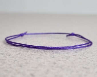 Thin Purple String Bracelet, Simple Slip Knot Bracelet, Waterproof Surfer Bracelet