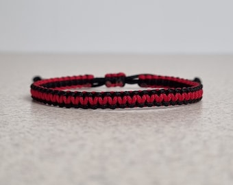 Bracelet macramé noir et rouge bicolore, bracelet d'amitié noeud carré réglable