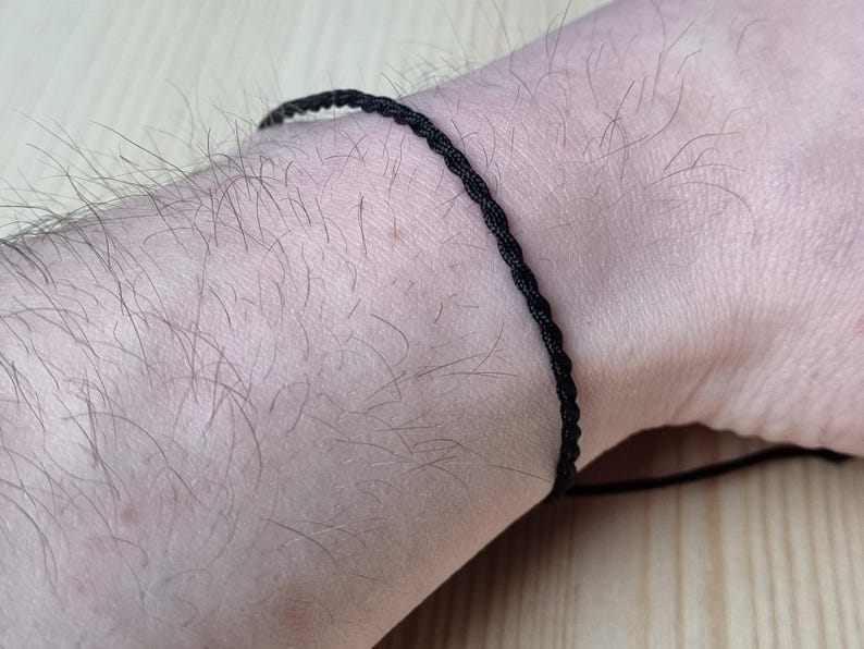 Mens Black String Bracelet, Simple Friendship Bracelet Black Minimalist Cord Bracelet, Nylon Rope Bracelet