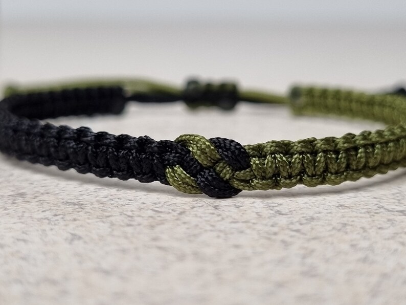 Two Colors Infinity Macrame Bracelet, Black and Army Green Knotted Friendship Bracelet