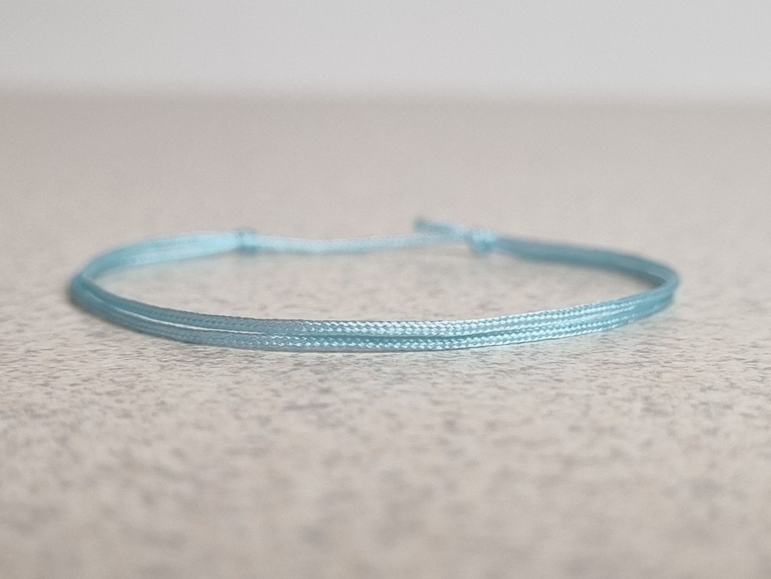Bracelet fin ficelle cyan, bracelet simple noeud coulissant