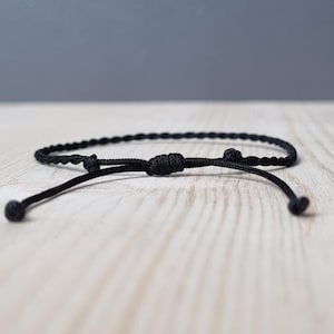 Mens Black String Bracelet, Simple Friendship Bracelet Black Minimalist Cord Bracelet, Nylon Rope Bracelet