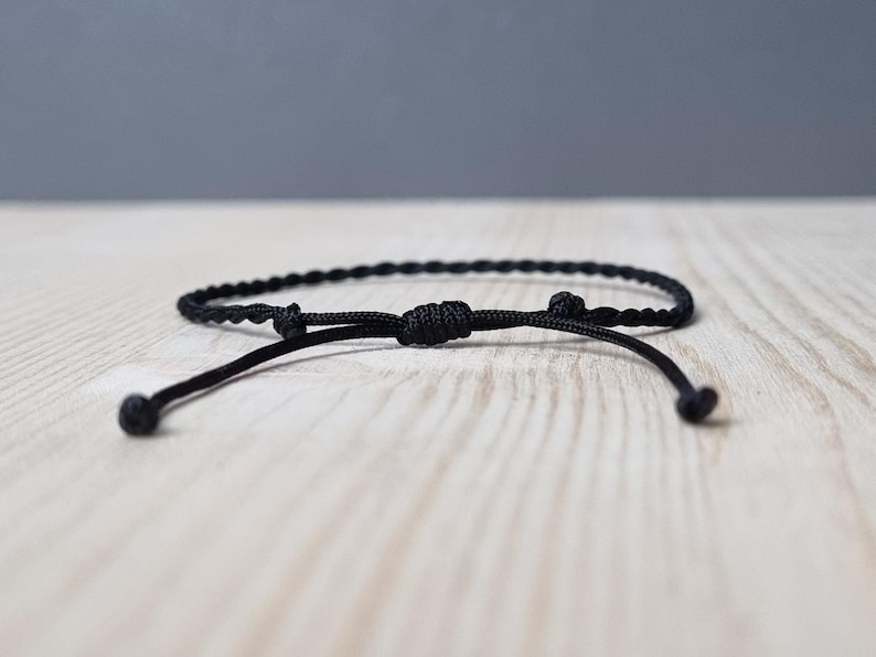 Mens Black String Bracelet, Simple Friendship Bracelet Black Minimalist Cord Bracelet, Nylon Rope Bracelet
