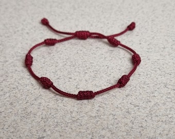 Dark Red 7 Knot Bracelet, Rope Bracelet, Men and Women Protection Bracelet