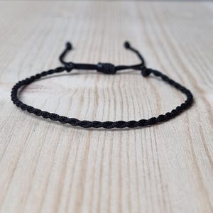 Mens Black String Bracelet, Simple Friendship Bracelet Black Minimalist Cord Bracelet, Nylon Rope Bracelet