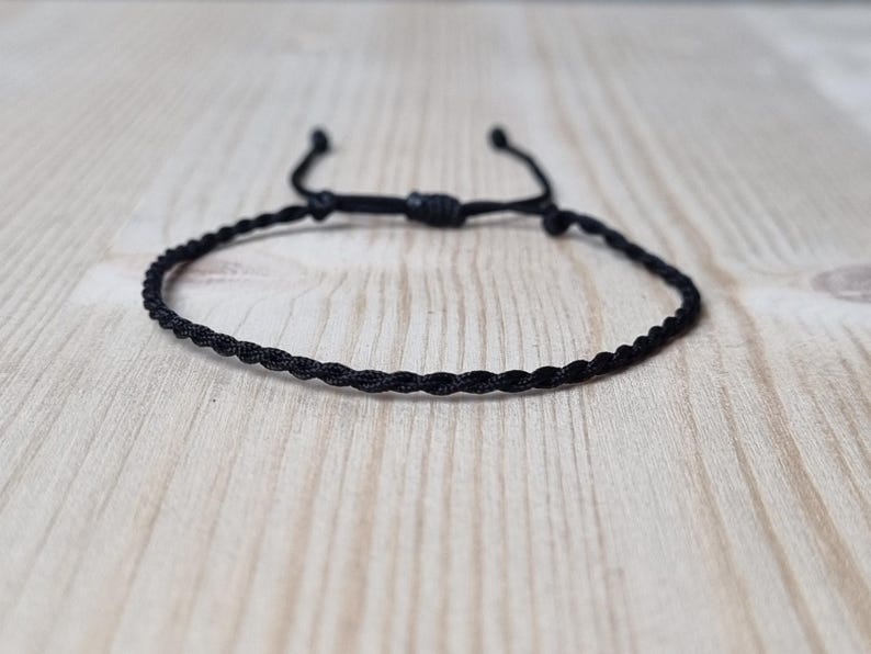 Mens Black String Bracelet, Simple Friendship Bracelet Black Minimalist Cord Bracelet, Nylon Rope Bracelet