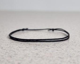 Thin Black String Bracelet, Simple Slip Knot Bracelet, Waterproof Surfer Bracelet