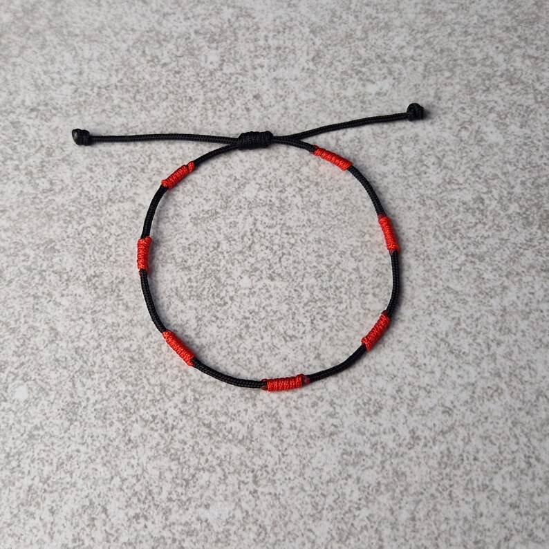7 Knot Bracelet, Red And Black Rope Bracelet, Red Bracelet For Protection, Adjust Waterproof Nylon Bracelet