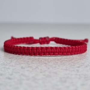Red Square Knot Macrame Bracelet, Nylon Knotted Friendship Bracelet Gift For Him or Her