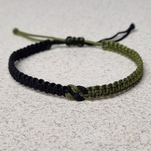 Two Colors Infinity Macrame Bracelet, Black and Army Green Knotted Friendship Bracelet