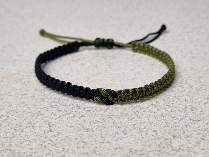 Two Colors Infinity Macrame Bracelet, Black and Army Green Knotted Friendship Bracelet