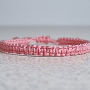 Pink Square Knot Macrame Bracelet, Nylon Knotted Friendship Bracelet Gift For Him or Her