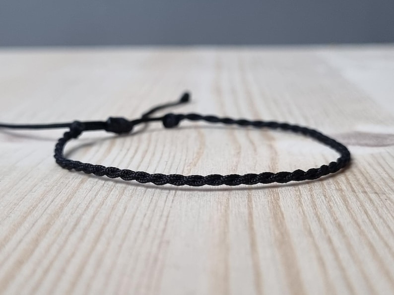 Mens Black String Bracelet, Simple Friendship Bracelet Black Minimalist Cord Bracelet, Nylon Rope Bracelet