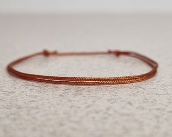 Pulsera fina de hilo marrón, pulsera de nudo corredizo simple, pulsera surfera impermeable