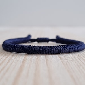 Tibetan Buddhist Bracelet For Protection, Chinese Lucky Knot Bracelet for Good Luck, Dark Blue Nylon Bracelet