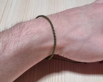 Verstel nylon herenarmband, legergroen armbandkoord, schuifknooparmband