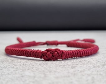 Tibetanskt buddhistiskt armband, mörkrött armband för lycka, flätat reparmband för yoga