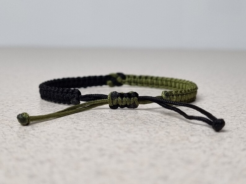 Two Colors Infinity Macrame Bracelet, Black and Army Green Knotted Friendship Bracelet