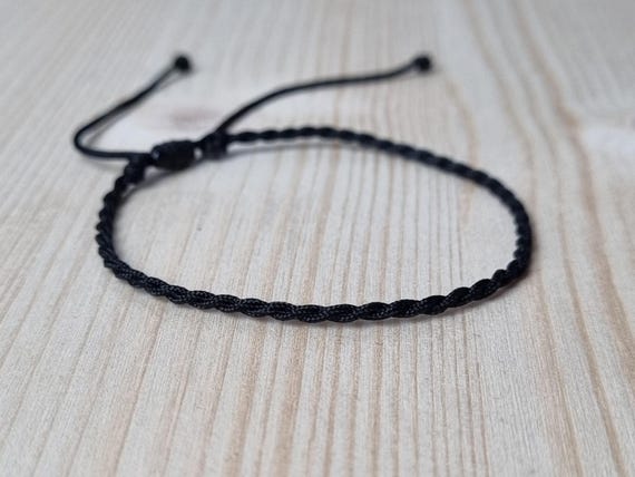 Mens Black String Bracelet, Simple Friendship Bracelet Black Minimalist Cord Bracelet, Nylon Rope Bracelet