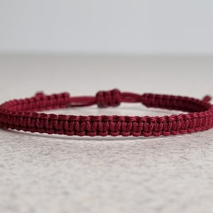 Dark Red Square Knot Macrame Bracelet, Nylon Knotted Friendship Bracelet Gift For Him or Her