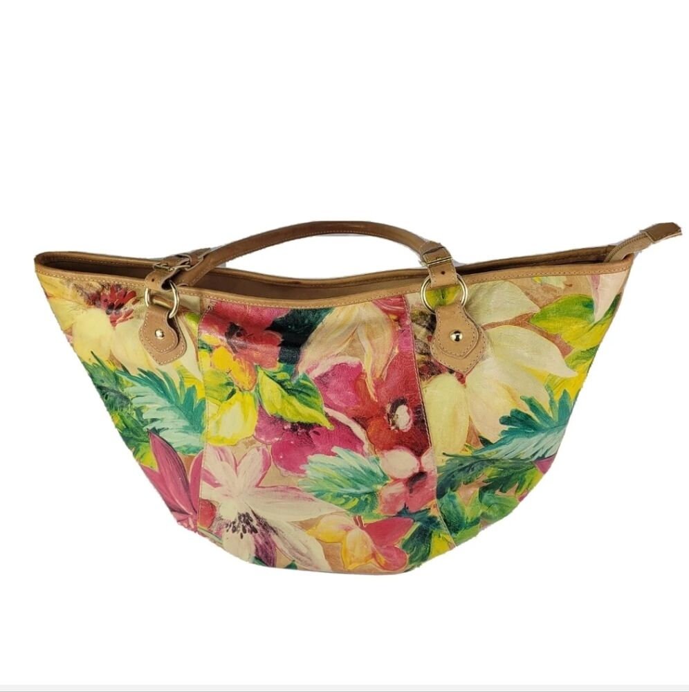 Large Maurizio Taiuti Floral Print Leather Shoulder Bag tote 18 X 12 Etsy Ireland