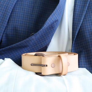 Full Grain Leather Belt: Natural Veg-Tan, Antique Copper, 1 1/2 inch