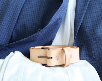 Full Grain Leather Belt: Natural Veg-Tan, Antique Copper, 1 1/2 inch