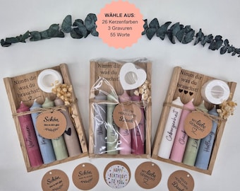 Nimm dir was du brauchst Kerzenset Holz Lasergravur Holz Geburtstags Geschenk für Frauen Set Motivation Geschenk Trostspender