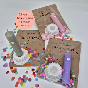 Pustekuchen Happy Birthday kleines Geschenk Geburtstag in der Tüte Geburtstagskerze Gugelhupf Kerzenständer Kuchenstück Geburtstagstüte