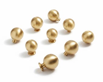 Solid Brass Round Cabinet Knobs: Modern Gold Ball Drawer Pulls