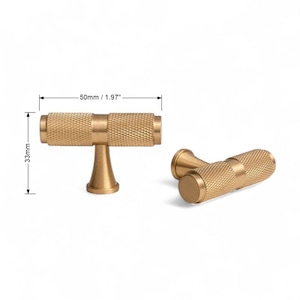 Measurement chart of solid brass gold T-bar handle – modern cabinet drawer pull dimensions.